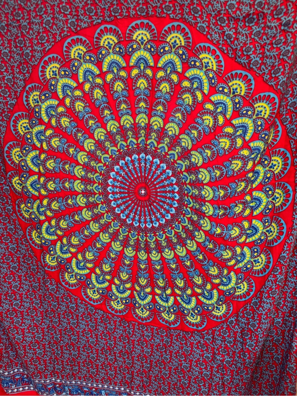Vibrant Red blue Yellow Mandala Sarong Wrap Beach Cover Pareo Gorgeous